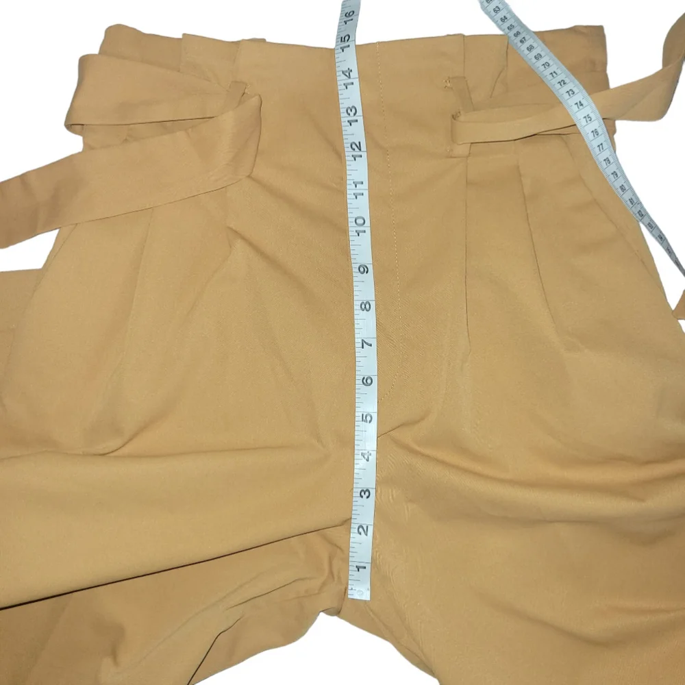 Women's H&M Pants, Ankle-length Tie-belt Pants Mustard, Size 8